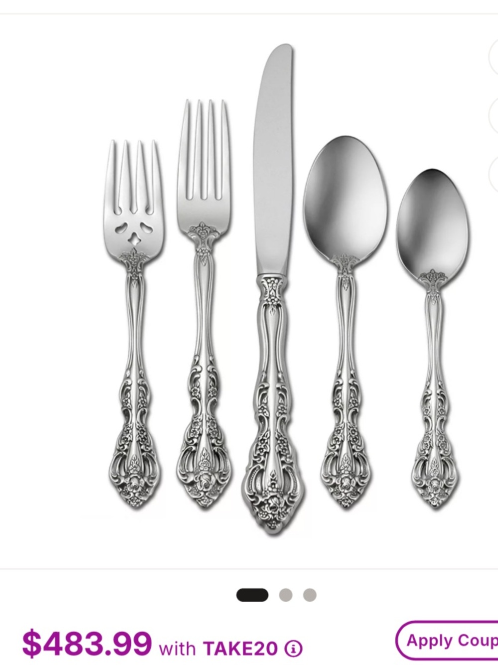 Oneida Elegant Ornate Stainless Steel Flatware Set - Silver
